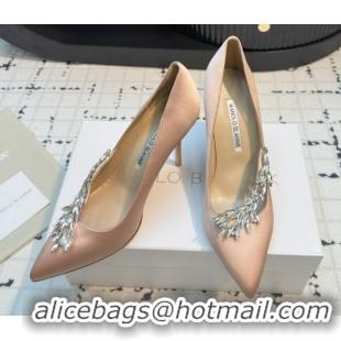 Buy Luxury Manolo Blahnik Satin Pumps with Wheat Ear Rhinestone 9cm Heel 5112507 Nude 2026