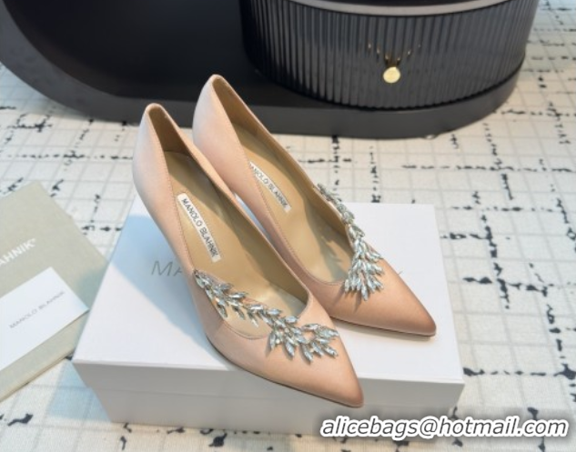 Buy Luxury Manolo Blahnik Satin Pumps with Wheat Ear Rhinestone 9cm Heel 5112507 Nude 2026
