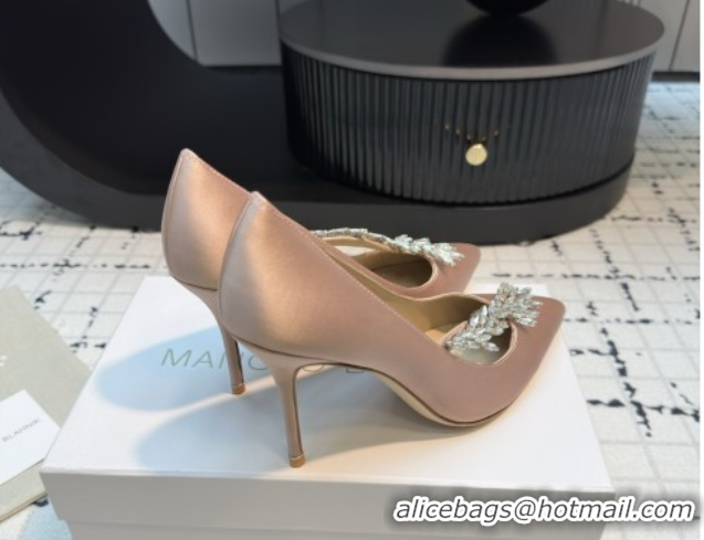 Buy Luxury Manolo Blahnik Satin Pumps with Wheat Ear Rhinestone 9cm Heel 5112507 Nude 2026