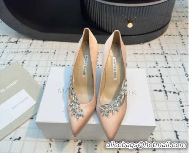 Buy Luxury Manolo Blahnik Satin Pumps with Wheat Ear Rhinestone 9cm Heel 5112507 Nude 2026
