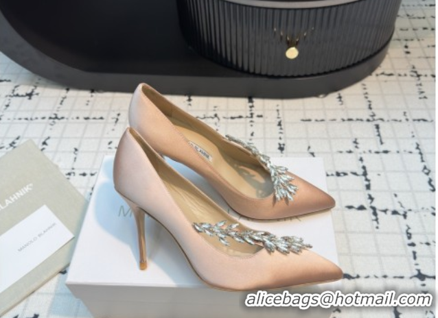 Buy Luxury Manolo Blahnik Satin Pumps with Wheat Ear Rhinestone 9cm Heel 5112507 Nude 2026