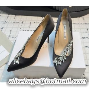 Buy Luxury Manolo Blahnik Satin Pumps with Wheat Ear Rhinestone 9cm Heel 5112507 Black 2026