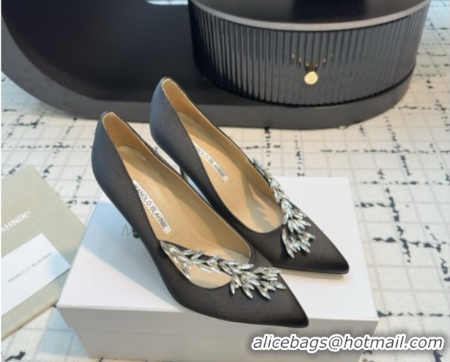 Buy Luxury Manolo Blahnik Satin Pumps with Wheat Ear Rhinestone 9cm Heel 5112507 Black 2026