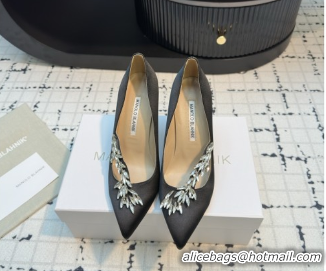 Buy Luxury Manolo Blahnik Satin Pumps with Wheat Ear Rhinestone 9cm Heel 5112507 Black 2026