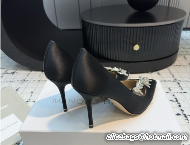Buy Luxury Manolo Blahnik Satin Pumps with Wheat Ear Rhinestone 9cm Heel 5112507 Black 2026