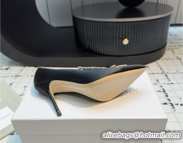 Buy Luxury Manolo Blahnik Satin Pumps with Wheat Ear Rhinestone 9cm Heel 5112507 Black 2026