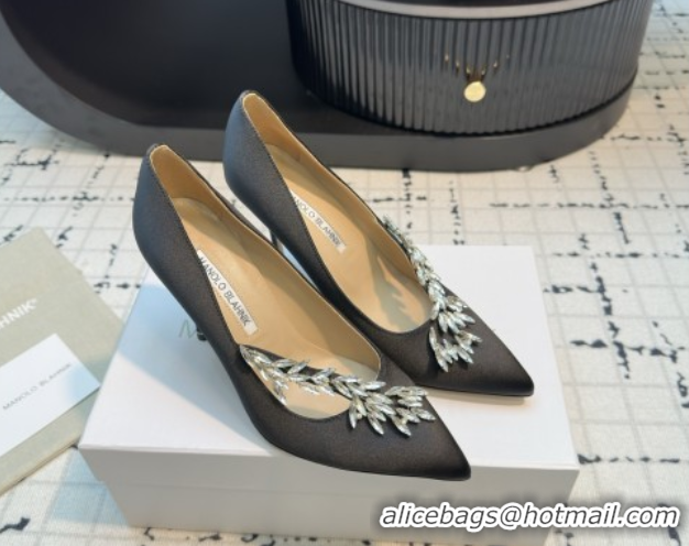 Luxurious Manolo Blahnik Satin Pumps with Wheat Ear Rhinestone 9cm Heel 5112507 Grey 2026