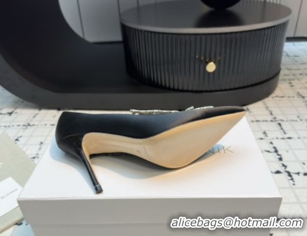 Luxurious Manolo Blahnik Satin Pumps with Wheat Ear Rhinestone 9cm Heel 5112507 Grey 2026