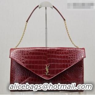 Buy Discount Saint Laurent Cassander XXL Envelope Pouch On Chain in Embossed Leather 841702 Burgundy 2026