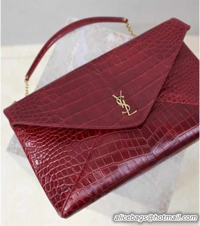 Buy Discount Saint Laurent Cassander XXL Envelope Pouch On Chain in Embossed Leather 841702 Burgundy 2026
