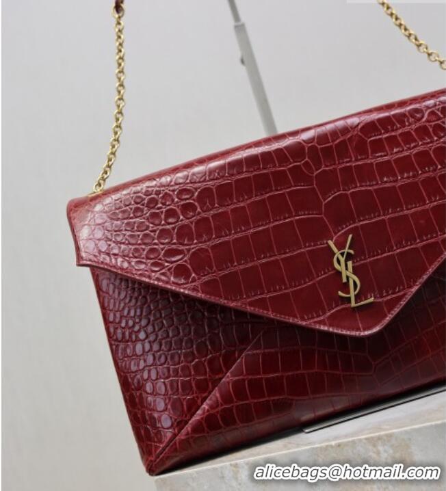 Buy Discount Saint Laurent Cassander XXL Envelope Pouch On Chain in Embossed Leather 841702 Burgundy 2026