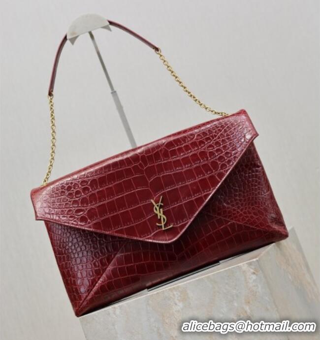 Buy Discount Saint Laurent Cassander XXL Envelope Pouch On Chain in Embossed Leather 841702 Burgundy 2026