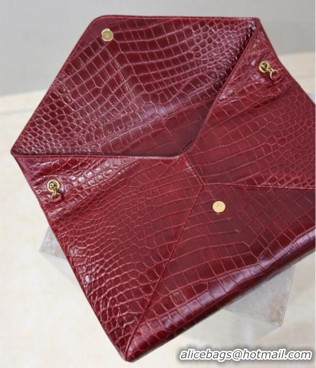 Buy Discount Saint Laurent Cassander XXL Envelope Pouch On Chain in Embossed Leather 841702 Burgundy 2026