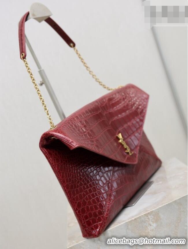 Buy Discount Saint Laurent Cassander XXL Envelope Pouch On Chain in Embossed Leather 841702 Burgundy 2026
