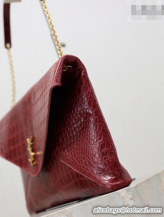 Buy Discount Saint Laurent Cassander XXL Envelope Pouch On Chain in Embossed Leather 841702 Burgundy 2026