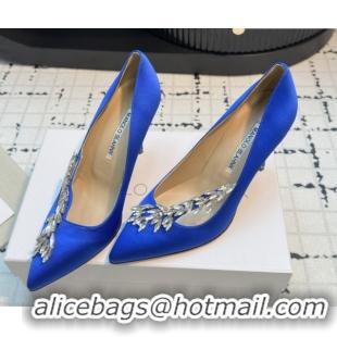 Grade Quality Manolo Blahnik Satin Pumps with Wheat Ear Rhinestone 9cm Heel 5112507 Blue 2026