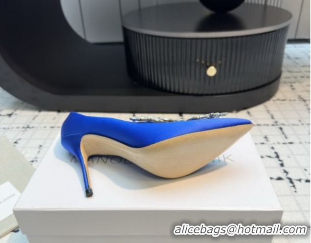 Grade Quality Manolo Blahnik Satin Pumps with Wheat Ear Rhinestone 9cm Heel 5112507 Blue 2026