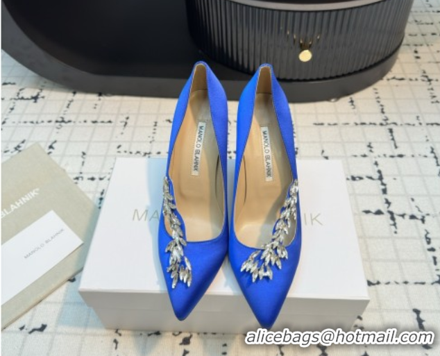 Grade Quality Manolo Blahnik Satin Pumps with Wheat Ear Rhinestone 9cm Heel 5112507 Blue 2026