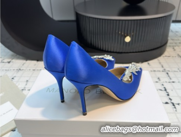 Grade Quality Manolo Blahnik Satin Pumps with Wheat Ear Rhinestone 9cm Heel 5112507 Blue 2026