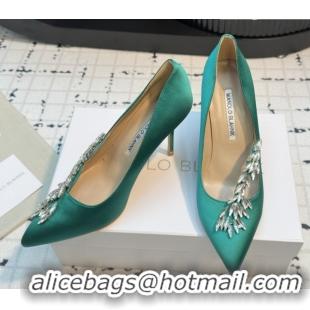 Good Product Manolo Blahnik Satin Pumps with Wheat Ear Rhinestone 9cm Heel 5112511 Green 2026
