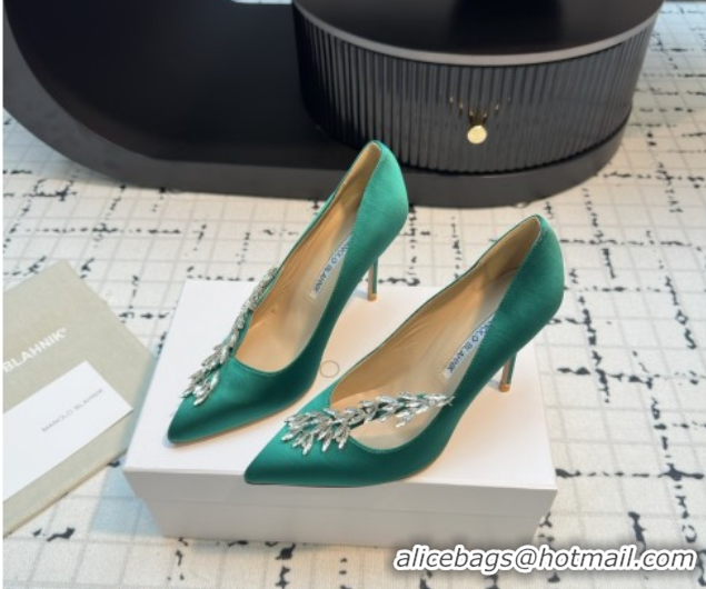 Good Product Manolo Blahnik Satin Pumps with Wheat Ear Rhinestone 9cm Heel 5112511 Green 2026