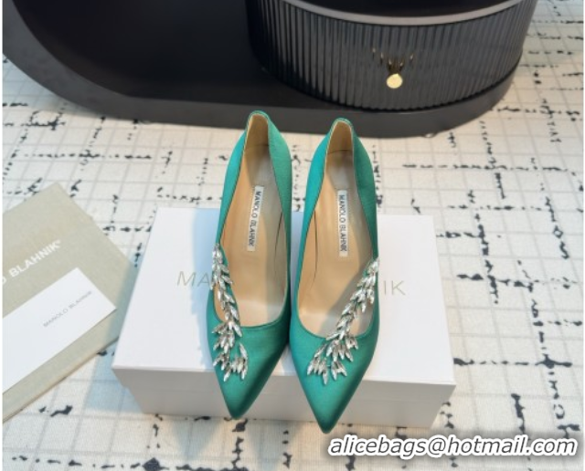 Good Product Manolo Blahnik Satin Pumps with Wheat Ear Rhinestone 9cm Heel 5112511 Green 2026