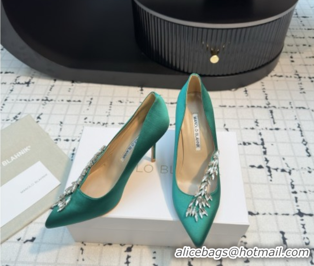 Good Product Manolo Blahnik Satin Pumps with Wheat Ear Rhinestone 9cm Heel 5112511 Green 2026