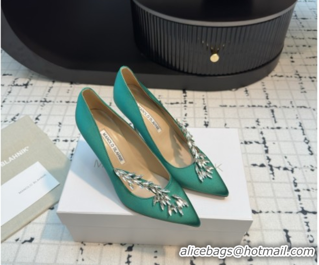 Good Product Manolo Blahnik Satin Pumps with Wheat Ear Rhinestone 9cm Heel 5112511 Green 2026