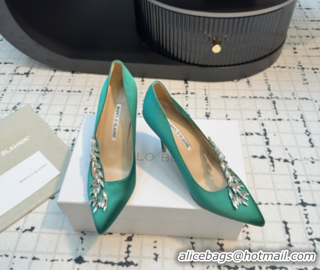 Good Product Manolo Blahnik Satin Pumps with Wheat Ear Rhinestone 9cm Heel 5112511 Green 2026