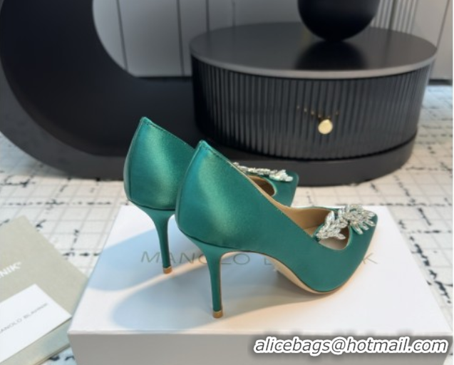 Good Product Manolo Blahnik Satin Pumps with Wheat Ear Rhinestone 9cm Heel 5112511 Green 2026