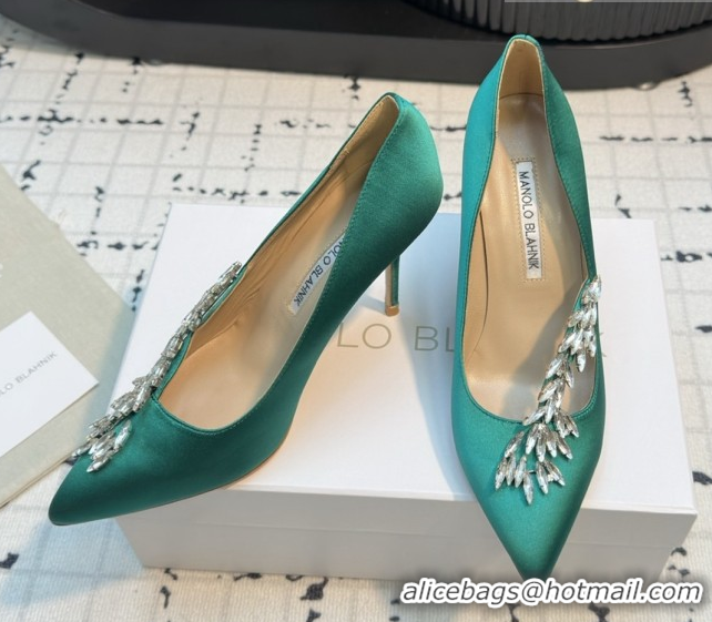 Good Product Manolo Blahnik Satin Pumps with Wheat Ear Rhinestone 9cm Heel 5112511 Green 2026