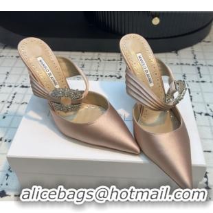 Classic Hot Manolo Blahnik Crystals Embellished Mules in Satin 9cm Heel 5112514 Nude 2026