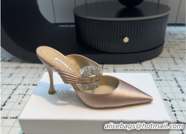 Classic Hot Manolo Blahnik Crystals Embellished Mules in Satin 9cm Heel 5112514 Nude 2026