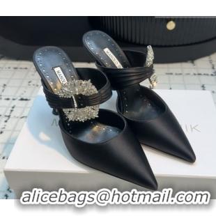 Sophisticated Manolo Blahnik Crystals Embellished Mules in Satin 9cm Heel 5112517 Black 2026