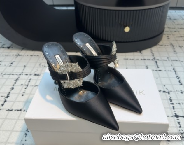 Sophisticated Manolo Blahnik Crystals Embellished Mules in Satin 9cm Heel 5112517 Black 2026