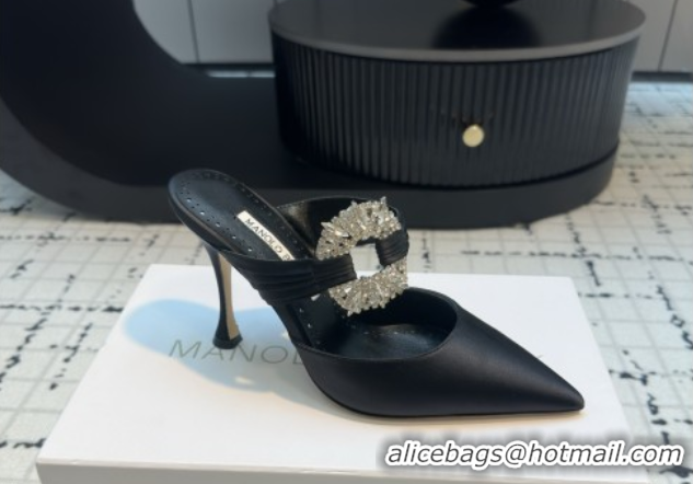 Sophisticated Manolo Blahnik Crystals Embellished Mules in Satin 9cm Heel 5112517 Black 2026