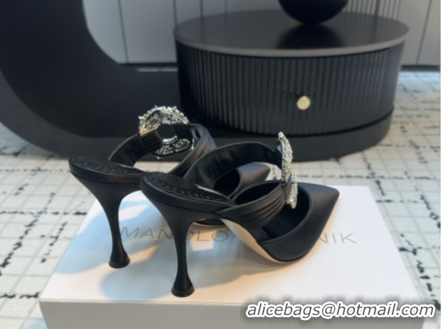 Sophisticated Manolo Blahnik Crystals Embellished Mules in Satin 9cm Heel 5112517 Black 2026