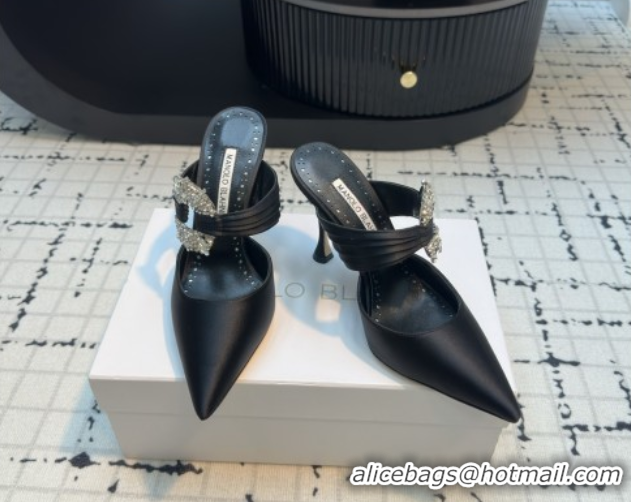 Sophisticated Manolo Blahnik Crystals Embellished Mules in Satin 9cm Heel 5112517 Black 2026
