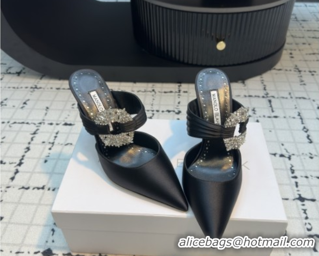 Sophisticated Manolo Blahnik Crystals Embellished Mules in Satin 9cm Heel 5112517 Black 2026