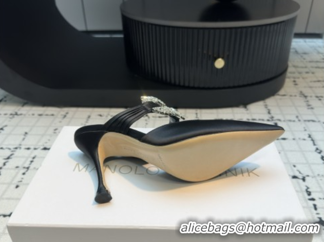 Sophisticated Manolo Blahnik Crystals Embellished Mules in Satin 9cm Heel 5112517 Black 2026