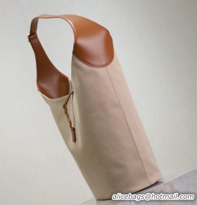 Best Product Saint Laurent LE 5 À 7 Supple Large Hobo Bag in Cotton Linen and Leather 753823 Brown 2026