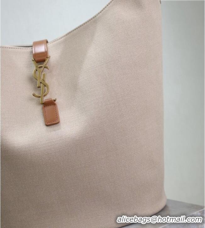 Best Product Saint Laurent LE 5 À 7 Supple Large Hobo Bag in Cotton Linen and Leather 753823 Brown 2026