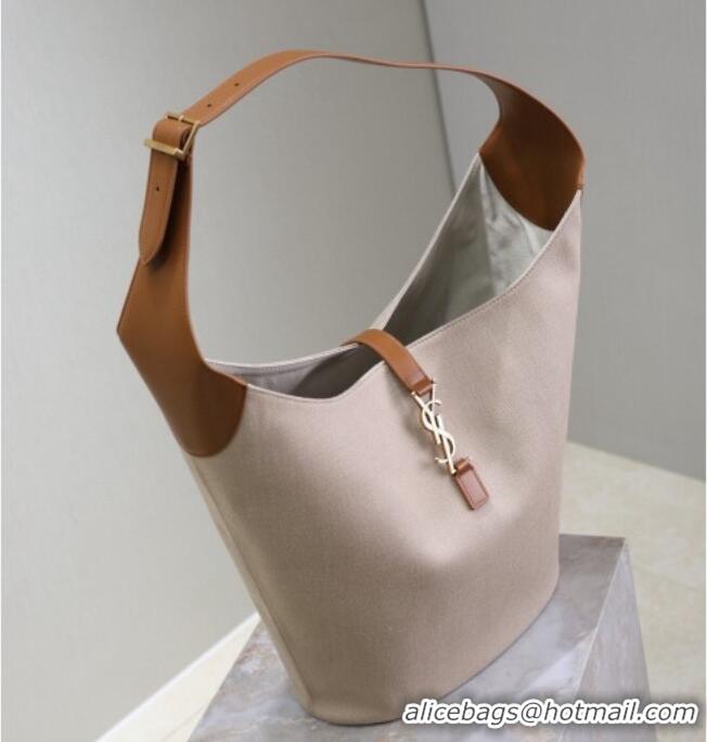 Best Product Saint Laurent LE 5 À 7 Supple Large Hobo Bag in Cotton Linen and Leather 753823 Brown 2026