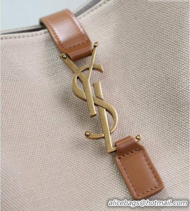 Best Product Saint Laurent LE 5 À 7 Supple Large Hobo Bag in Cotton Linen and Leather 753823 Brown 2026