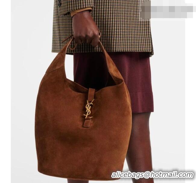 Best Product Saint Laurent LE 5 À 7 Supple Large Hobo Bag in Cotton Linen and Leather 753823 Brown 2026