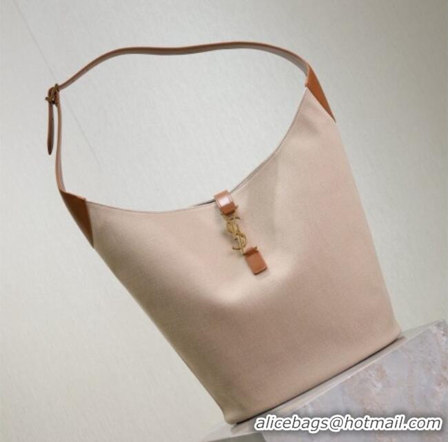 Best Product Saint Laurent LE 5 À 7 Supple Large Hobo Bag in Cotton Linen and Leather 753823 Brown 2026