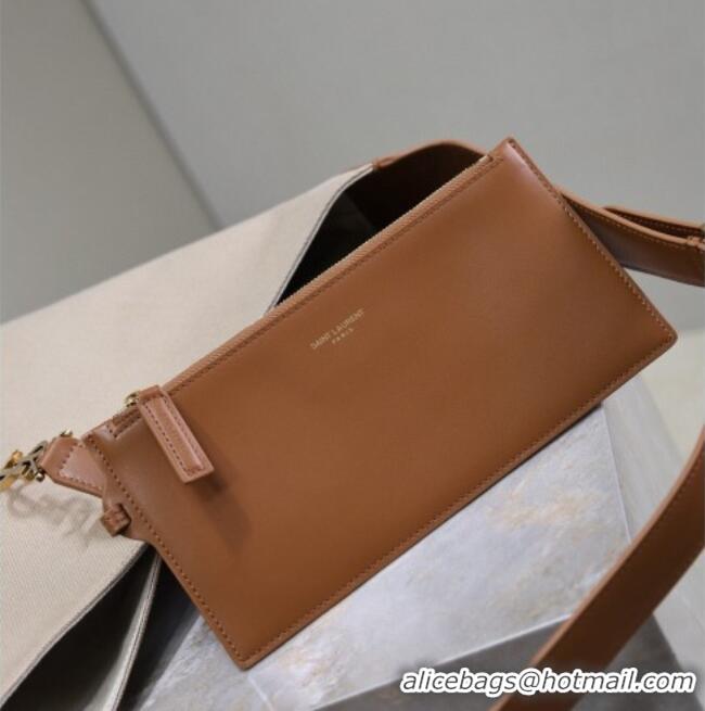 Best Product Saint Laurent LE 5 À 7 Supple Large Hobo Bag in Cotton Linen and Leather 753823 Brown 2026