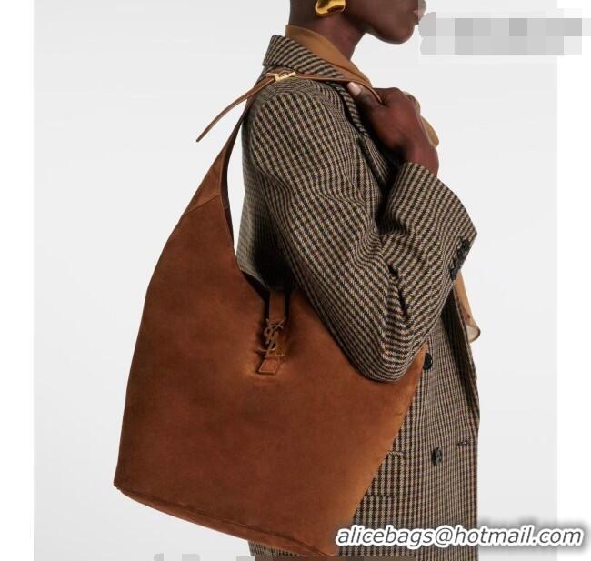 Best Product Saint Laurent LE 5 À 7 Supple Large Hobo Bag in Cotton Linen and Leather 753823 Brown 2026