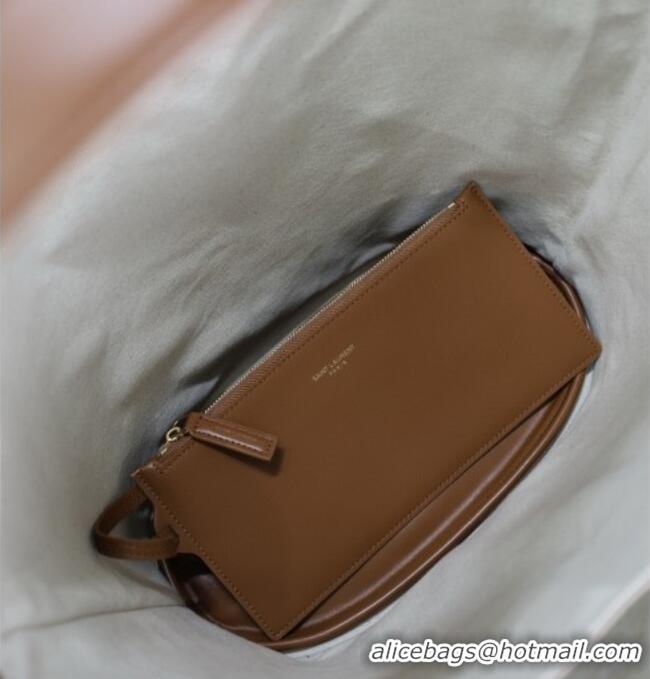 Best Product Saint Laurent LE 5 À 7 Supple Large Hobo Bag in Cotton Linen and Leather 753823 Brown 2026