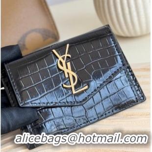 Buy Cheap Saint Laurent Uptown Flap Card Case in Crocodile Embossed Leather 582305 Black 2026
